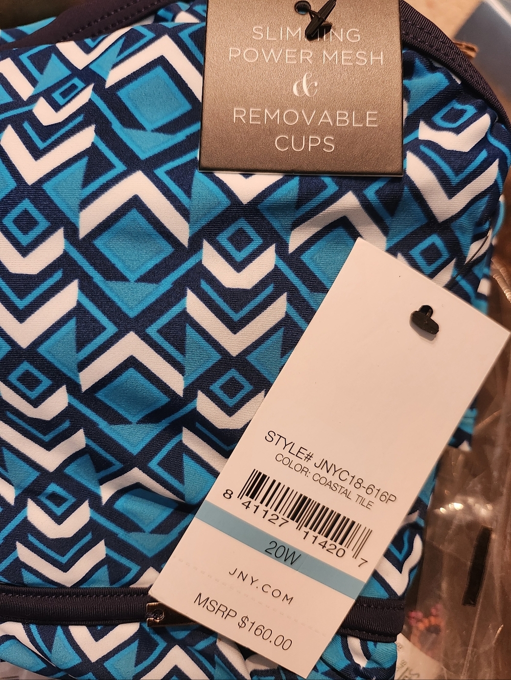 NWT Jones New York Blue Geometric One-Piece Swimsuit Sizes 20W, 22W - Picture 4 of 5